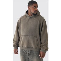 Plus kastiger Oversize Hoodie mit Acid-Waschung - Grau - 5XL, Grau von boohooman