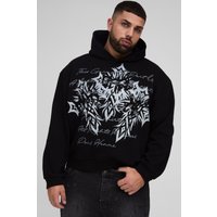 Plus kastiger Oversize Hoodie mit Kreuz-Print - Schwarz - XXXXL, Schwarz von boohooman