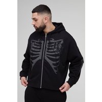 Plus kastiger Oversize Hoodie mit Reißverschluss und LA-Applikation - Schwarz - 3XL, Schwarz von boohooman