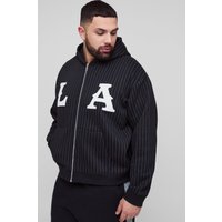 Plus kastiger Oversize Hoodie mit Reißverschluss und LA-Applikation - Schwarz - XXL, Schwarz von boohooman