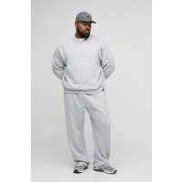 Plus kastiger Oversize Sweatshirt-Trainingsanzug mit V-Ausschnitt und Applikation - Grau - 4XL, Grau von boohooman