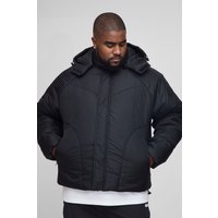 Plus kastiger Steppmantel in Schwarz mit Kapuze von boohooman