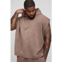 Plus kastiger ärmelloser Oversize Hoodie mit Acid-Waschung - Braun - 4XL, Braun von boohooman