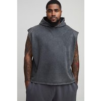Plus kastiger ärmelloser Oversize Hoodie mit Acid-Waschung - Schwarz - 2XL, Schwarz von boohooman