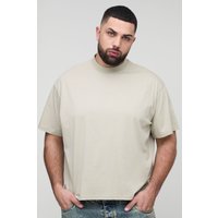 Plus kastiges Basic Oversize T-Shirt - light khaki - 2XL, light khaki von boohooman
