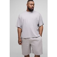 Plus kastiges Oversize Official T-Shirt mit Kontrast-Naht & Shorts - Grau - 5XL, Grau von boohooman