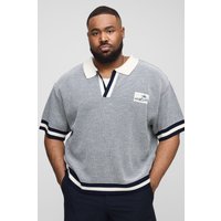 Plus kastiges Oversize Strick-Poloshirt mit Kontrast-Detail von boohooman
