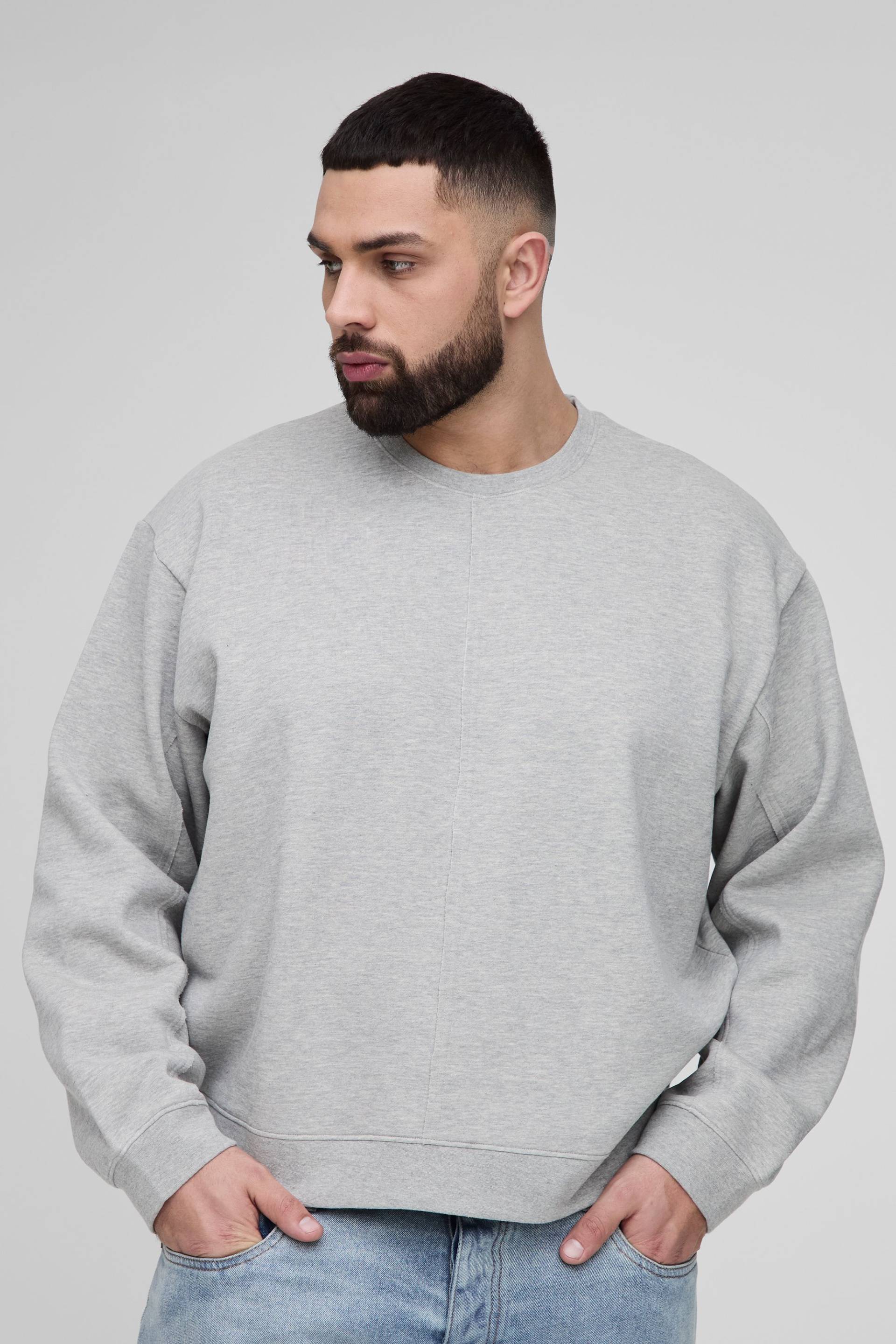 Plus kastiges Oversize Sweatshirt mit Naht-Detail - Grau - XXXXXL, Grau von boohooman