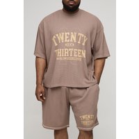 Plus kastiges Oversize T-Shirt in Waffeloptik & Oversize Shorts - Braun - 4XL, Braun von boohooman