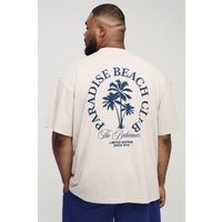 Plus kastiges Oversize T-Shirt mit Paradise Strand Club Palmen-Print - Grau - 4XL, Grau Plus kastiges Oversize T-Shirt mit Paradise Strand Club Palmen-Print - Grau - 4XL, Grau von boohooman