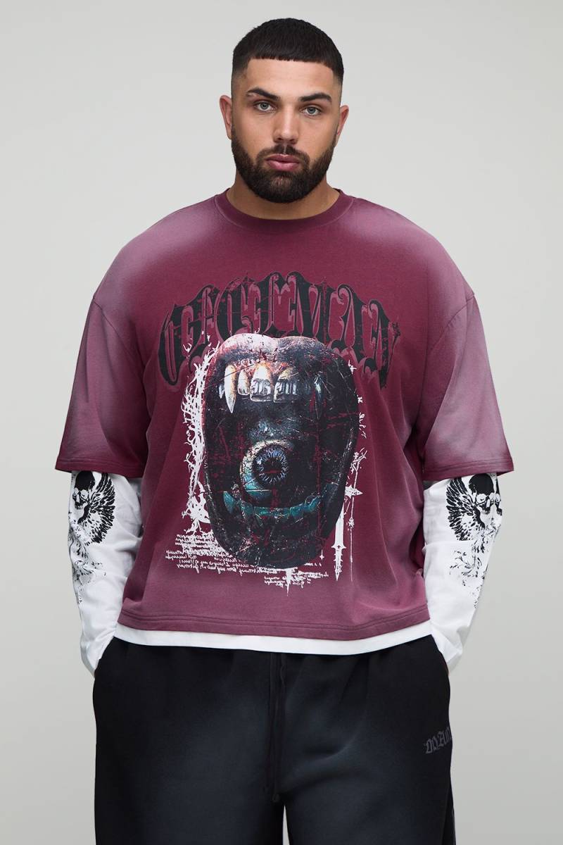 Plus kastiges Oversize T-Shirt mit Print - Rot - 5XL, Rot Plus kastiges Oversize T-Shirt mit Print - Rot - 5XL, Rot von boohooman