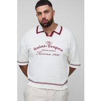 Plus kastiges Saint Tropez Poloshirt mit V-Ausschnitt von boohooman