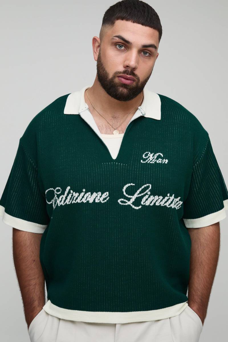 Plus kastiges geripptes Oversize Man Poloshirt - Grün - 2XL, Grün von boohooman