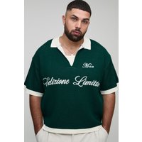Plus kastiges geripptes Oversize Man Poloshirt - Grün - 5XL, Grün von boohooman