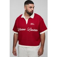 Plus kastiges geripptes Oversize Man Poloshirt - Rot - 4XL, Rot von boohooman