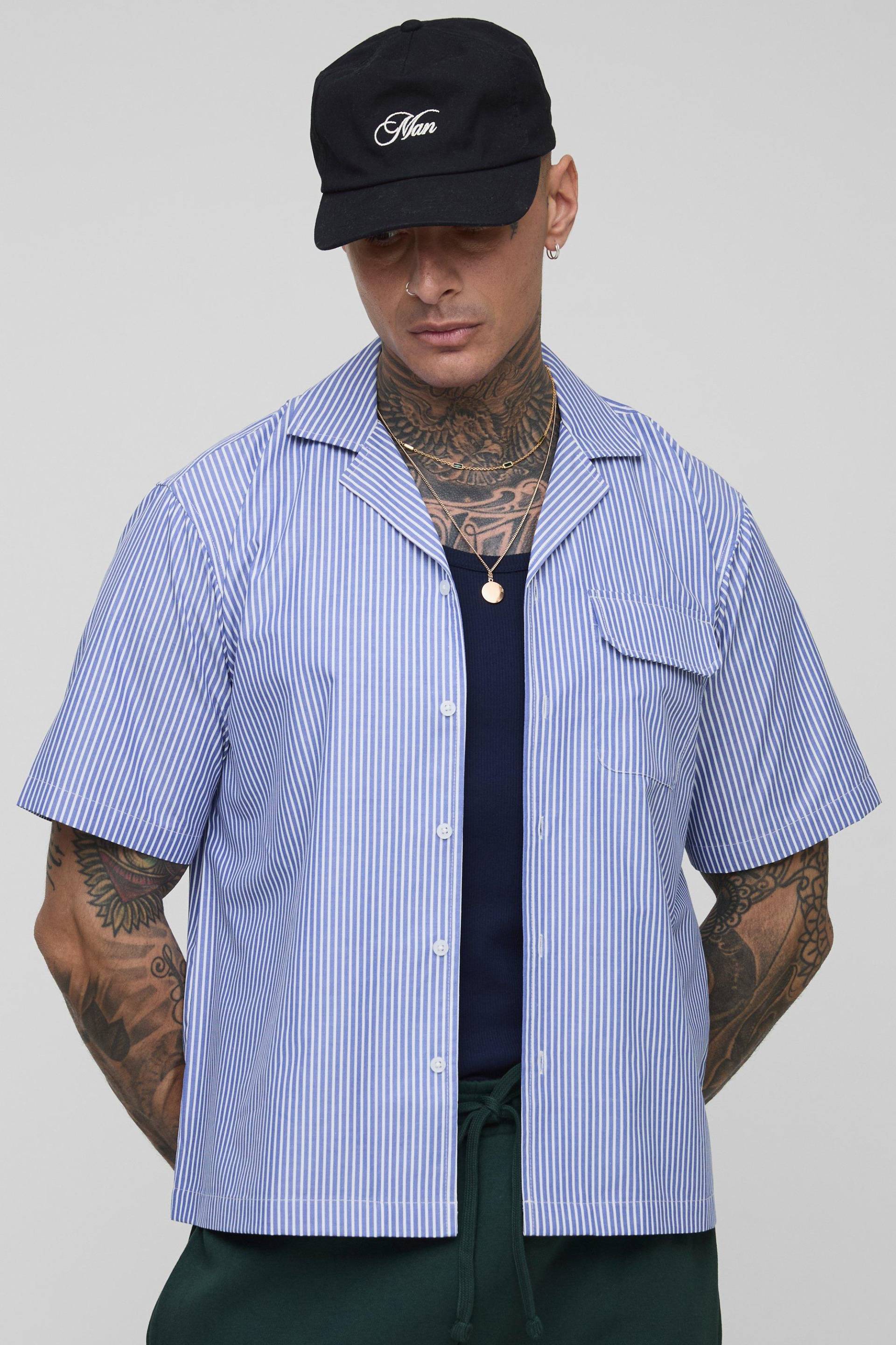 Plus kastiges gestreiftes Oversize Hemd - Weiß - L, Weiß Plus kastiges gestreiftes Oversize Hemd - Weiß - L, Weiß von boohooman