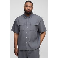 Plus kurzärmliges Hemd - Grau - XXL, Grau von boohooman