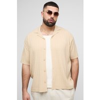 Plus kurzärmliges Hemd mit Zopfmuster - Grau - 2XL, Grau von boohooman
