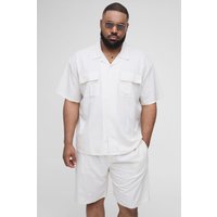 Plus kurzärmliges Oversize Cargo-Hemd & Shorts aus Leinen - natural - 3XL, natural Plus kurzärmliges Oversize Cargo-Hemd & Shorts aus Leinen - natural - 3XL, natural von boohooman