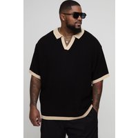 Plus kurzärmliges Oversize Rugby-Poloshirt mit Kontrast-Strickerei - Schwarz - 2XL, Schwarz von boohooman