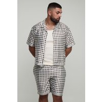 Plus kurzärmliges kastiges Oversize Satin-Hemd & Shorts - Grau - 3XL, Grau von boohooman