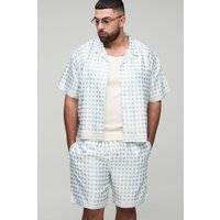 Plus kurzärmliges kastiges Oversize Satin-Hemd & Shorts - Grün - 3XL, Grün von boohooman