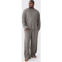Plus langärmliges Loungewear T-Shirt & Jogginghose in Waffeloptik von boohooman