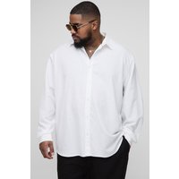 Plus langärmliges Super Oversize Hemd aus Leinenmischung - Weiß - 2XL, Weiß von boohooman