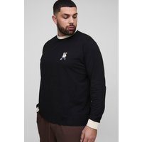 Plus langärmliges T-Shirt mit Print von boohooman