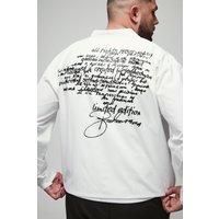 Plus langärmliges kastiges Oversize Hemd mit Schriftzug-Print - Weiß - XXL, Weiß von boohooman
