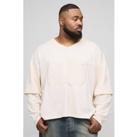 Plus langärmliges kastiges Oversize T-Shirt mit Applikation - Ecru - 3XL, Ecru von boohooman