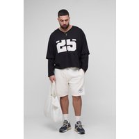 Plus langärmliges kastiges Oversize T-Shirt mit Applikation - Schwarz - 4XL, Schwarz Plus langärmliges kastiges Oversize T-Shirt mit Applikation - Schwarz - 4XL, Schwarz von boohooman