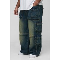 Plus lockere Cargo-Jeans mit Taschen und Riemchen-Detail - mid wash - 46, mid wash von boohooman