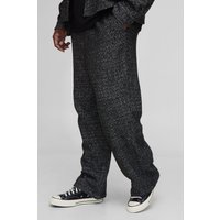 Plus lockere Hose mit Fischgräten-Print - Schwarz - 5XL, Schwarz von boohooman
