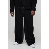 Plus lockere Jeans mit Kontrast-Naht - Schwarz - 46, Schwarz von boohooman