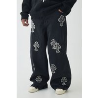Plus lockere Jeans mit Leopardenprint-Applikation - Schwarz - 46, Schwarz von boohooman