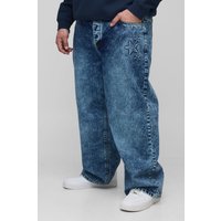 Plus lockere Jeans mit Sternen-Print - Blau - 40, Blau von boohooman