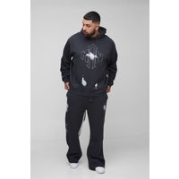 Plus lockerer Oversize Man Trainingsanzug mit Farbspritzern und Kapuze - Schwarz - XXXXXL, Schwarz von boohooman