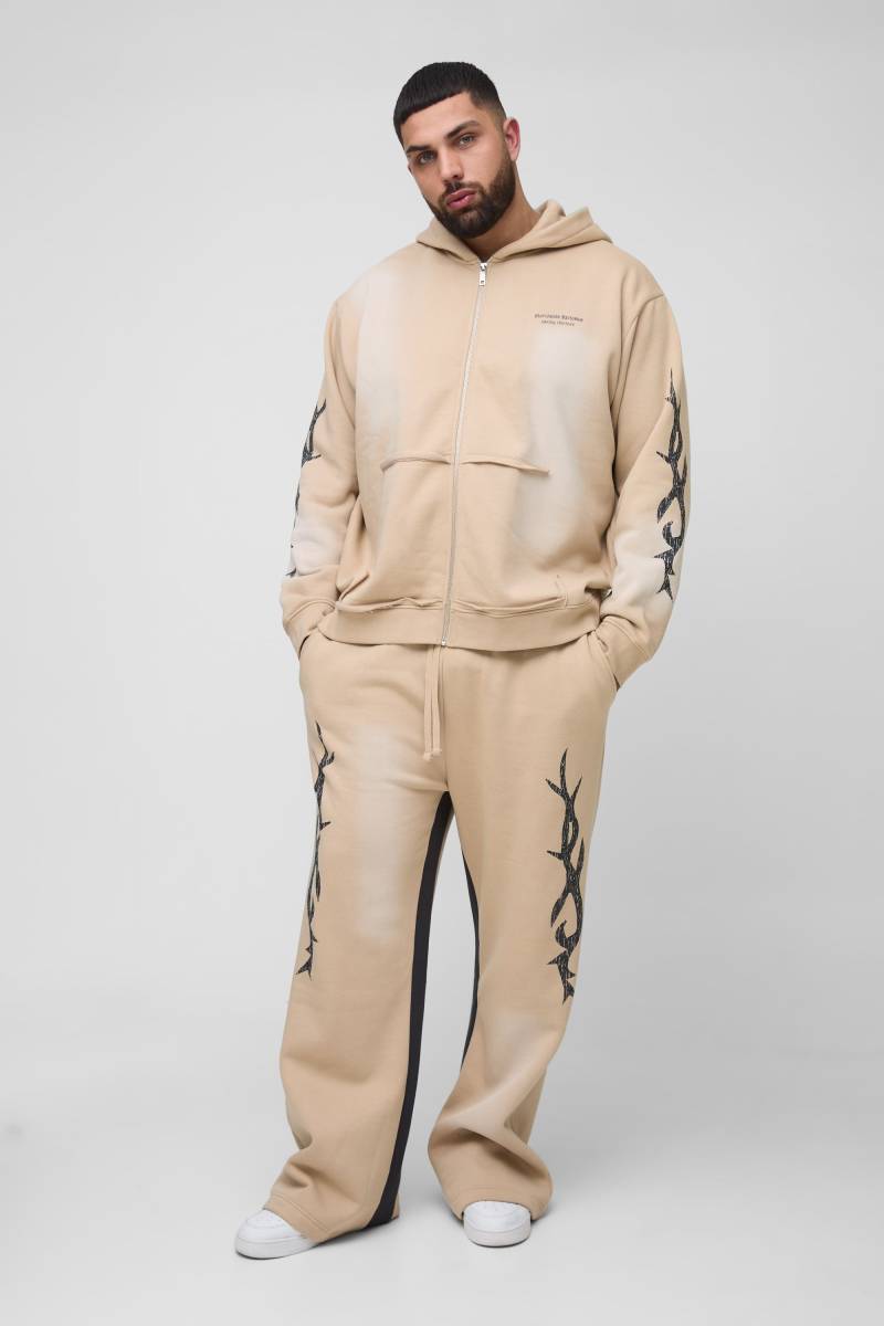 Plus lockerer Oversize Schlag-Trainingsanzug mit Reißverschluss und Print - Grau - XXXXL, Grau von boohooman