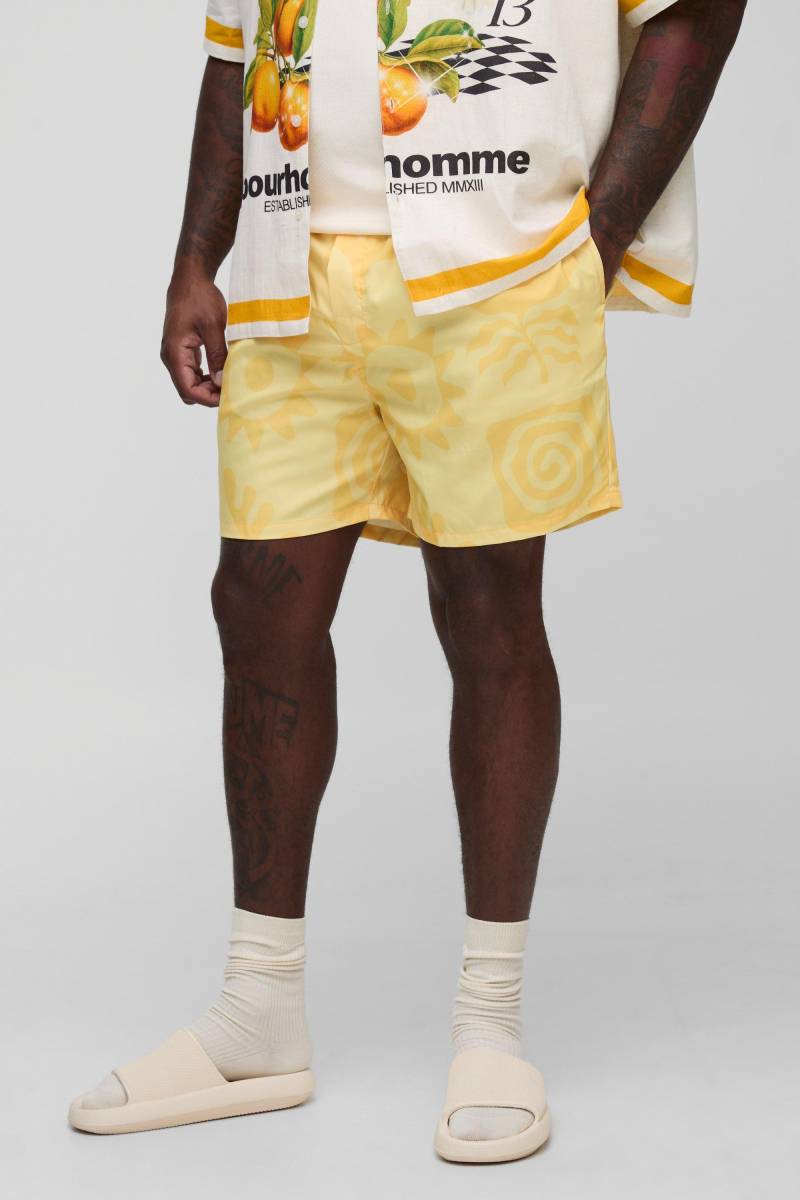 Plus mittellange Badehose mit Print - Gelb - 4XL, Gelb von boohooman