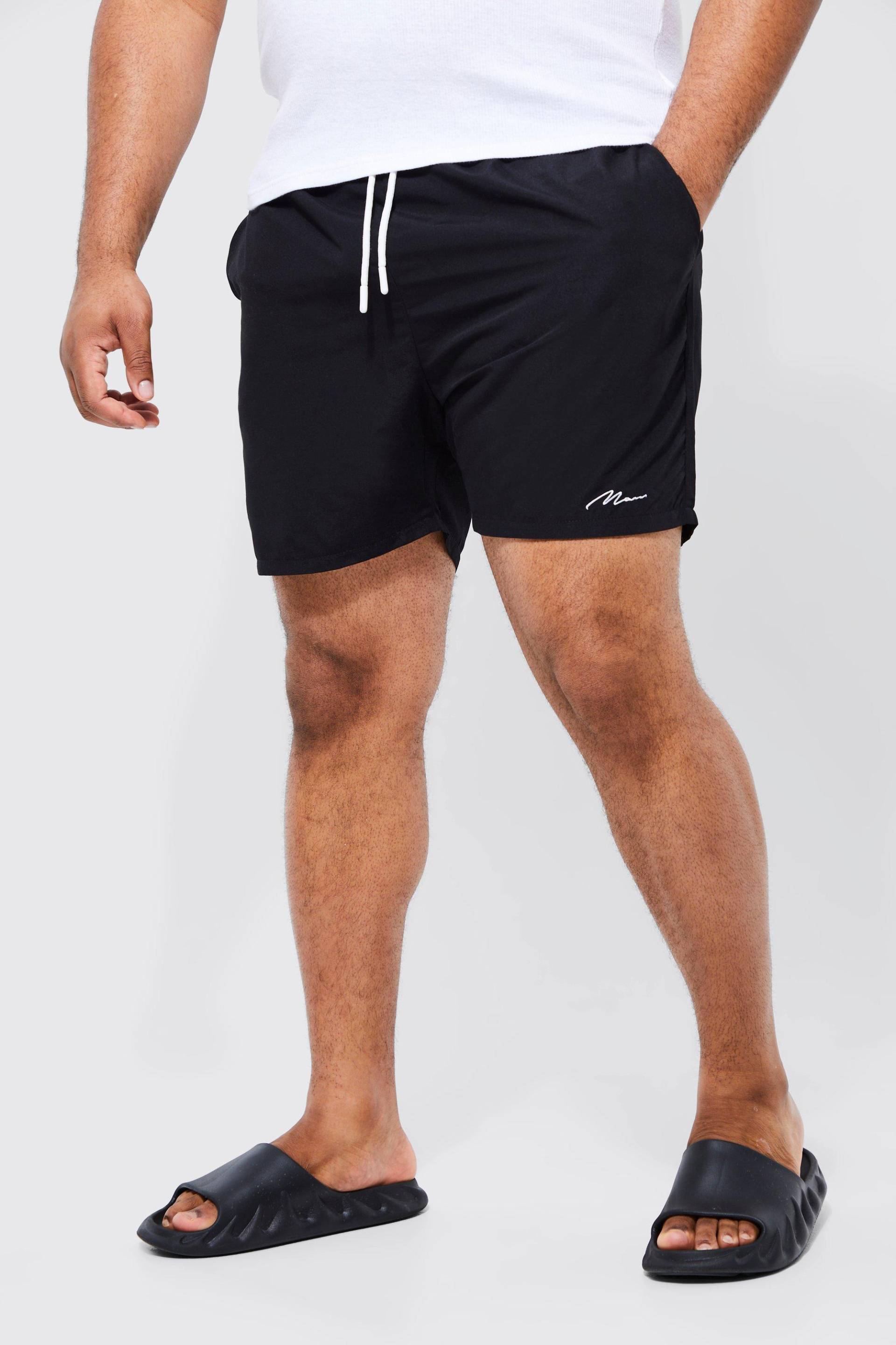 Plus mittellange Man Signature Badehose - Schwarz - XXXL, Schwarz von boohooman