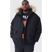 Plus schwarzer Parka mit Kapuze und abnehmbarem Kunstfell-Detail - 4XL, Schwarz von boohooman