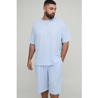 Plus strukturiertes Oversize T-Shirt & Shorts - Blau - 2XL, Blau Plus strukturiertes Oversize T-Shirt & Shorts - Blau - 2XL, Blau von boohooman