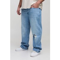 Plus zerrissene Jeans mit geradem Bein - Blau - 46, Blau von boohooman