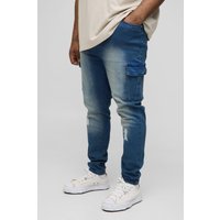 Plus zerrissene Super Skinny Cargo-Jeans - Blau - 44, Blau von boohooman