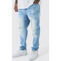 Plus zerrissene gebleichte Skinny Jeans mit Farbspritzern - Blau - 40, Blau von boohooman