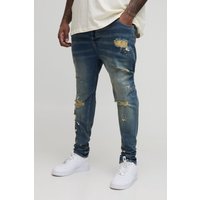 Plus zerrissene gebleichte Skinny Jeans mit Farbspritzern - Grau - 46, Grau von boohooman