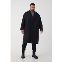 Plus zweireihiger Oversize Mantel in Schwarz - 4XL, Schwarz von boohooman