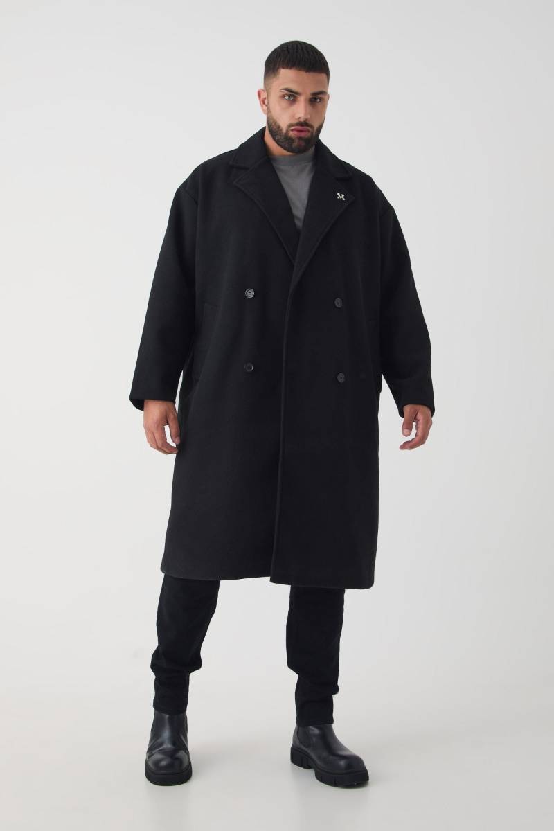 Plus zweireihiger Oversize Mantel in Schwarz von boohooman