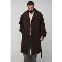 Plus zweireihiger Trenchcoat in Schokoladen-Tönen - Braun - 5XL, Braun von boohooman